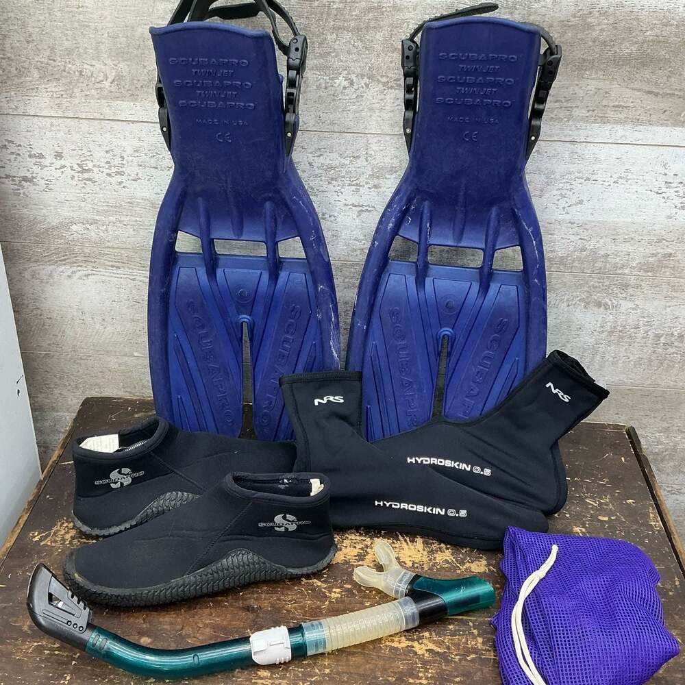 Scubapro Twin Jet Open Heel Scuba Diving Fins Bundle with NRS Hydroskin 0.5 Sock